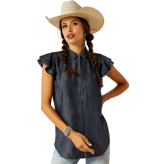 10051289 Ariat Women's Carriage SS Top Indigo Rinse