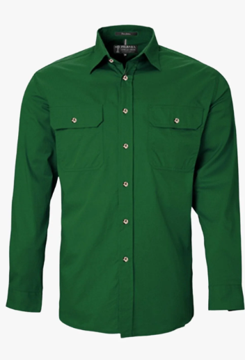 RM500BT Pilbara Men's Full Button Work Shirt Long Sleeve-Green