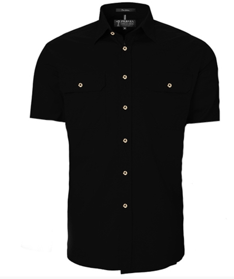 RM500BTS Pilbara Men's Full Button Work Shirt Short Sleeve-Black