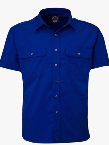 RM500BTS Pilbara Men's Full Button Work Shirt Short Sleeve-Cobalt Blue