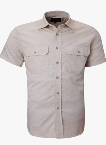 RM500BTS Pilbara Men's Full Button Work Shirt Short Sleeve-Stone