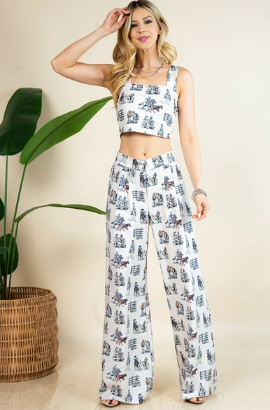 35973 Western Horse Farm Print Pant's