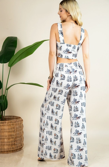 35973 Western Horse Farm Print Pant's