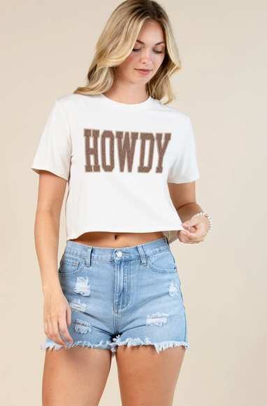 T1479-5747 Western Howdy Graphic Tee Crop T-shirt