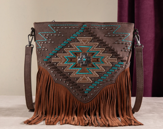 MW1315G-9360 Montana West Embroidered Aztec Collection Crossbody - Coffee