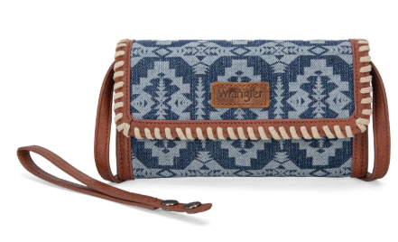 WG2212-W012 Wrangler Southwestern Print Wallet/Shoulder Bag - Blue Jean's