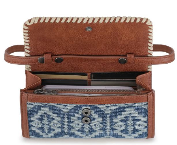 WG2212-W012 Wrangler Southwestern Print Wallet/Shoulder Bag - Blue Jean's