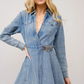 23239D Western Women's Buckle Wrap Mini Denim Dress