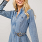 23239D Western Women's Buckle Wrap Mini Denim Dress