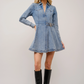 23239D Western Women's Buckle Wrap Mini Denim Dress