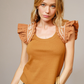 42018T Ruffle Women's Shoulder Tank Top-Camel