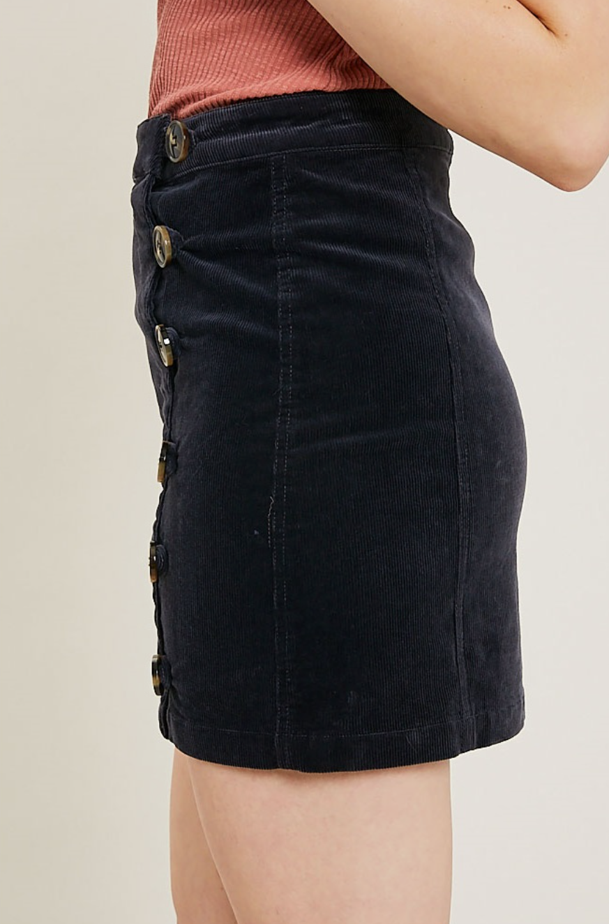 WL18-1558 Corduroy Side Button Mini skirt Black