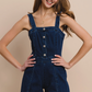 4442USA Denim Women's Romper With Button Down