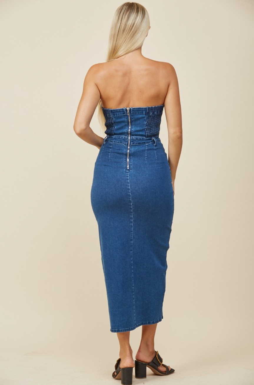 W3136DIA Tube Women's Midi Dress Denim