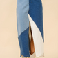 23035S Uneven Patchwork Denim Maxi Skirt