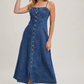 D02257 Button Down Sleeveless denim midi dress