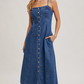 D02257 Button Down Sleeveless denim midi dress