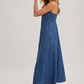 D02257 Button Down Sleeveless denim midi dress