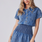 D01249 Button Up Smocking Waist Denim mini dress