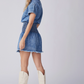 D01249 Button Up Smocking Waist Denim mini dress