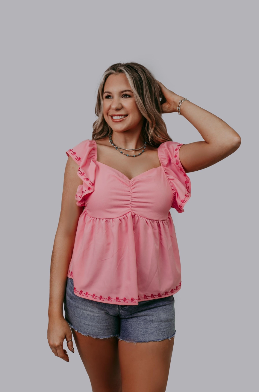 MK631 Back Bow Boot Blouse - Pink