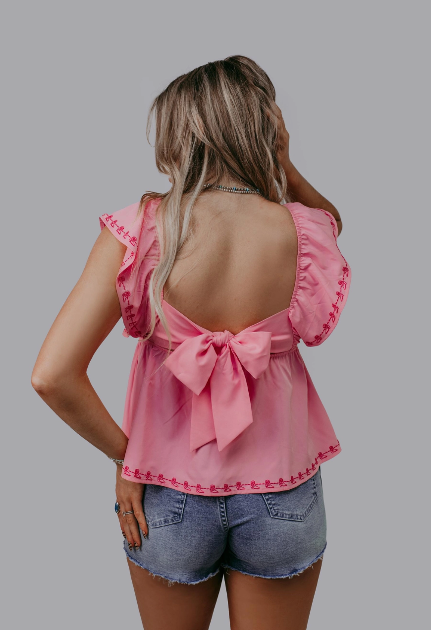 MK631 Back Bow Boot Blouse - Pink