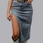 MK637 Horse Shoe Cut Out Denim Skirt