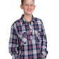 BWLS2517 Just Country Boys Brayden Half Button Print Work Shirt Chilli & Navy Check