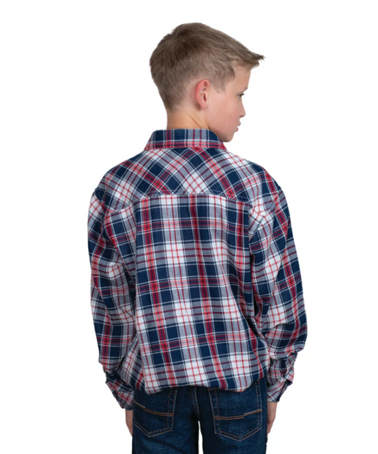 BWLS2517 Just Country Boys Brayden Half Button Print Work Shirt Chilli & Navy Check