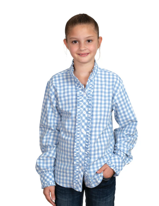 GWLS2511 Just Country Girls Gracie Frills Full Button Print Work shirt Cornflower Blue Check