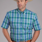 03-002-0378-3017 Roper Men's Plaid Blue SS Shirt
