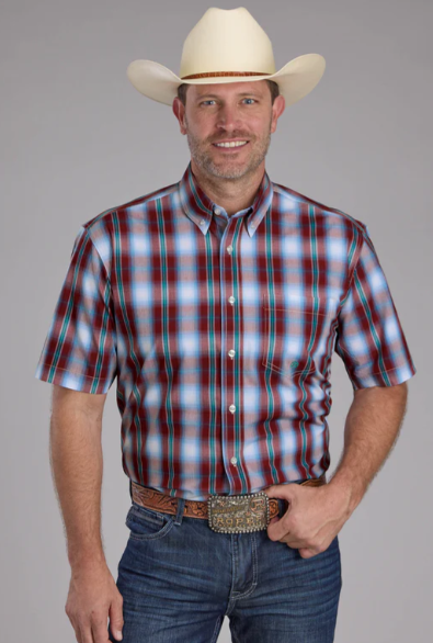 03-002-0379-3018 Roper Men's Plaid Red SS Shirt