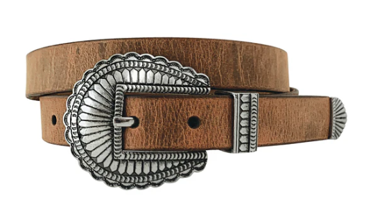 9666300 Roper Women's Belt 1.1/4 Distressed Leather With 3 Piece Buckle Brown
