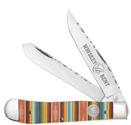 KWB15F-15 Whiskey Bent Trapper Pocket Knife Filework Twin Blade