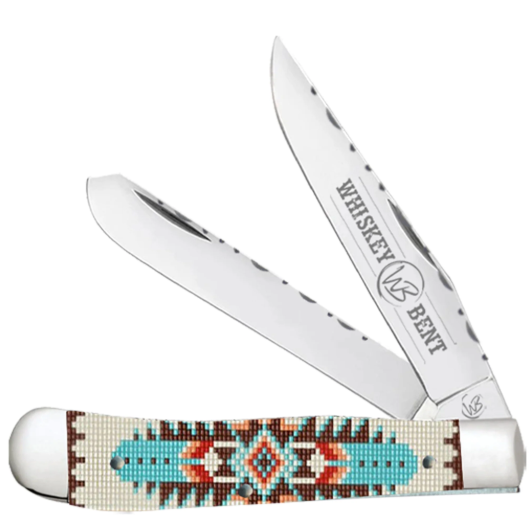KWB15F-01 Whiskey Bent Trapper Pocket Knife Filework Twin Blade