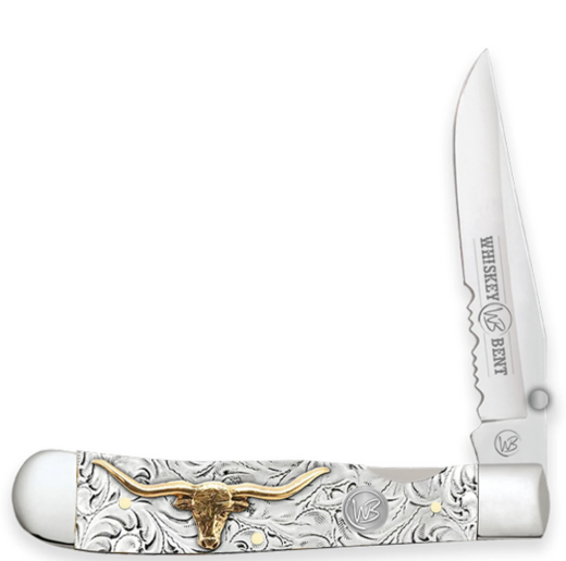 KWB16-22 Whiskey Bent Trapper Pocket Knife Single Locking Blade with Clip 50/50 Serrated