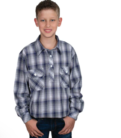 BWLS2526 Just Country Boy's Brayden Workshirt- Admiral Blue & Slate Check