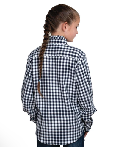 GWLS2518 Just Country Girl's Gracie Frills Full Button Print Workshirt-Navy Check