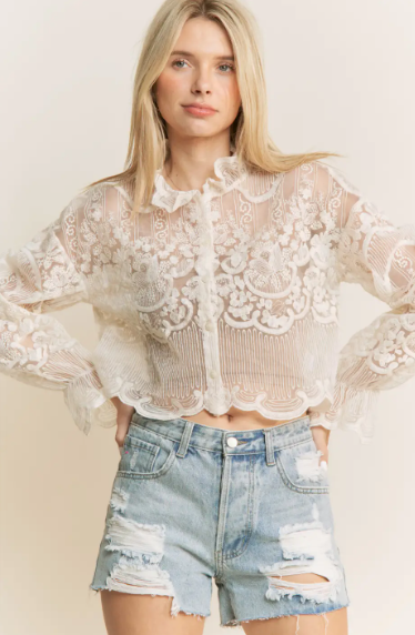TP9983 Crochet Embroidery Blouse
