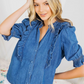 TP8224 Denim Ruffle Button down blouse