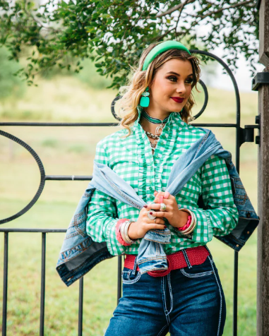 F2000 Hitchley & Harrow Women's Emerald Green Gingham Shirt