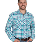 MWLS2530 Just Country Men's Austin Full Button Workshirt Turquoise/Deep Teal Check
