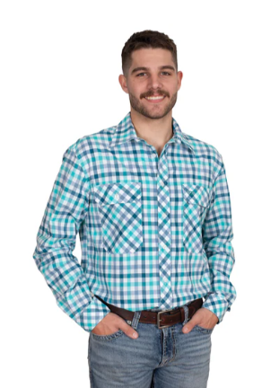 MWLS2530 Just Country Men's Austin Full Button Workshirt Turquoise/Deep Teal Check