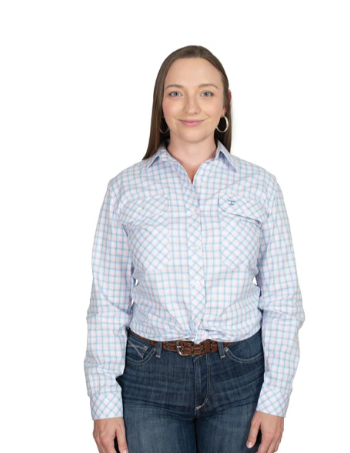 WWLS2546 Just Country Women's Abby Workshirt Blue/Light Pink Check