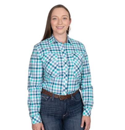 WWLS2530 Just Country Women's Abby Workshirt Turquoise/Deep Teal Check