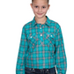 GWLS2549 Just Country Girl's Harper Workshirt Peacock Green Lurex Plaid