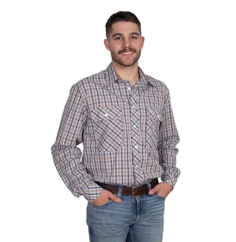 MWLS2527 Just Country Men's Austin Full Button Print Work shirt Brown/ Black Check