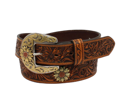 A1533508 Ariat Women's Floral Tooled Belt Brown