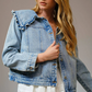 23457J Ruffled Peter Pan Collar Denim Jacket