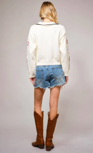 52104W Horse Face Bow Tie Knit Cardigan